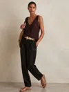 Reiss Black Linen Belted Tapered Trousers