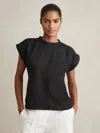 Reiss Black Linen-blend Cap-sleeve T-shirt