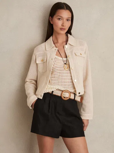 Reiss Black Linen Pleat-front Belted Shorts