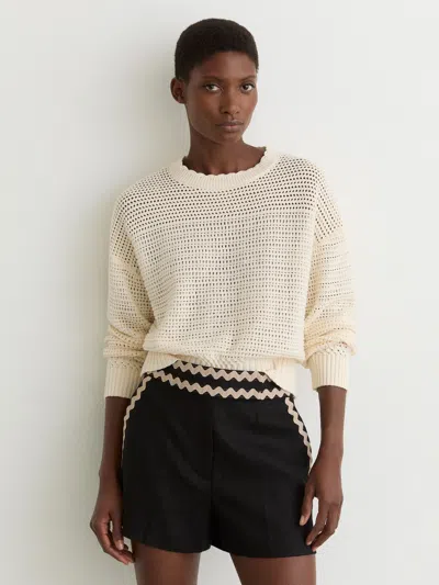 Reiss Black Linen Wave-trim Shorts