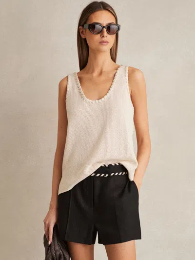 Reiss Black Linen Whipstitch Shorts