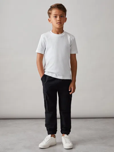 Reiss Kids' Black Technical Drawstring Trousers In White