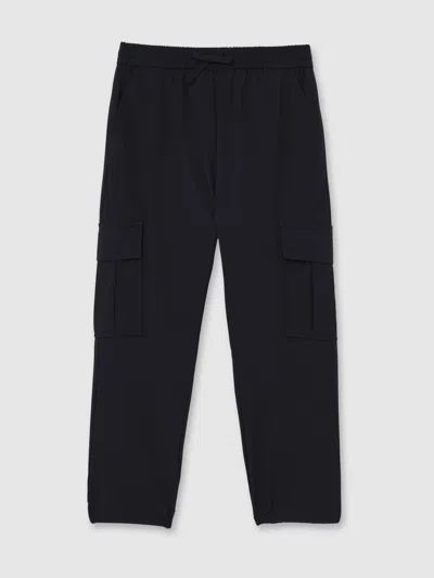 Reiss Black Technical Drawstring Trousers