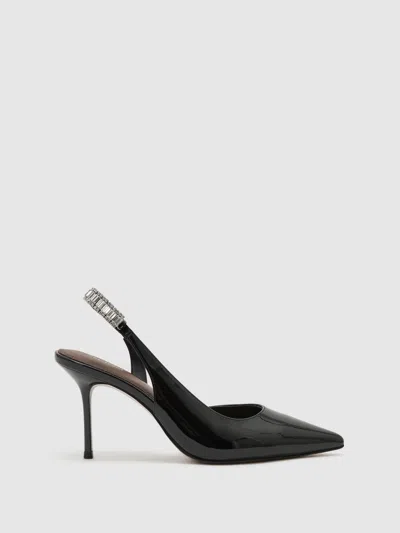 Reiss Black Luella Patent Leather Crystal-slingback Court Shoes