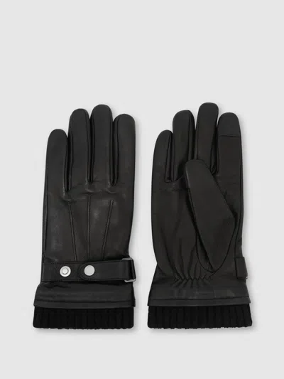 Reiss Black Mael Leather Ribbed-cuff Gloves