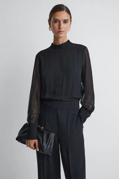 Reiss Black Magda Sheer Fitted Jumpsuit