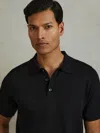 Reiss Black Merino Wool Short-sleeve Polo Shirt