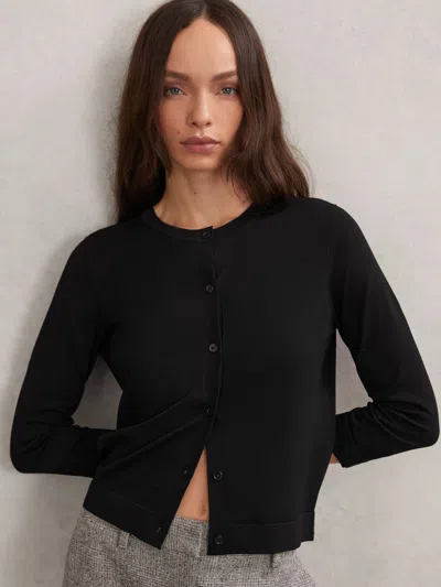 Reiss Black Mara Lightweight Cropped Cardigan