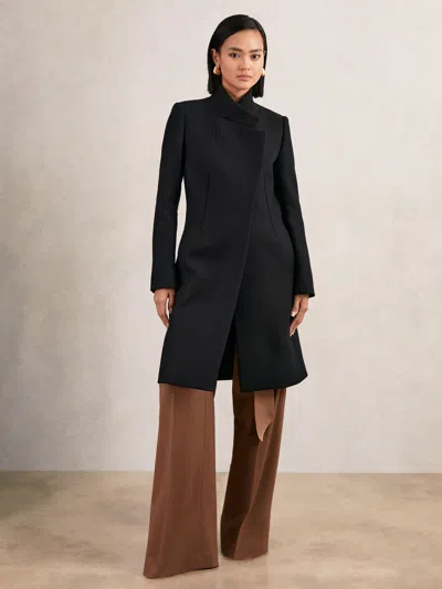 Reiss Black Max Petite Wool-blend Wrapover Mid-length Coat