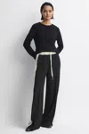 Reiss Black May Wide Wide Leg Contrast Stripe Drawstring Trousers In Black