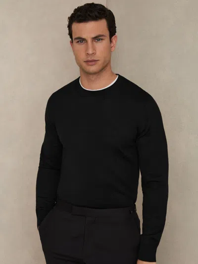 Reiss Black Merino Wool Crew Neck Jumper