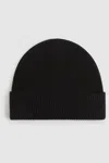 Reiss Black Merino Wool Ribbed Beanie Hat