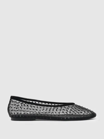 Reiss Black Mesh Embellished Ballet Flats