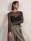 Reiss Womens Black Margot Sweetheart-neck Long-sleeve Stretch-mesh Top In Black