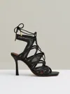 Reiss Black Mesh Leather Strappy Heels In Black