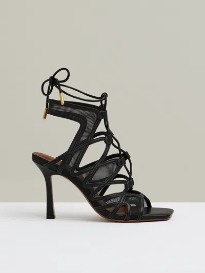 Reiss Black Mesh Leather Strappy Heels