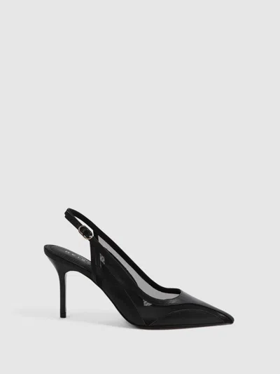 Reiss Black Mesh Sling Back Court Shoes
