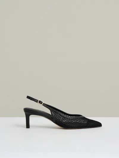 Reiss Black Mesh Slingback Heels