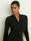 Reiss Black Mesh Wrap-neck Ruched Top