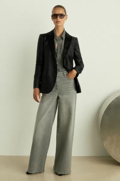 Reiss Black Minnie Single-breasted Lamé-stripe Tuxedo Jacket