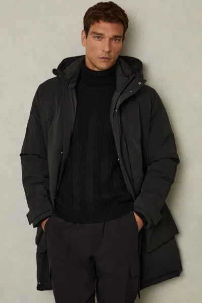 Reiss Hooded Shell Down Coat Nylon In Black