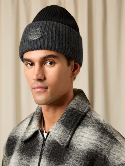 Reiss Black Monogram Appliqué Wool Beanie