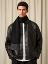 Reiss Black Monogram Appliqué Wool Scarf In Black