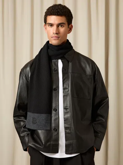 Reiss Black Monogram Appliqué Wool Scarf