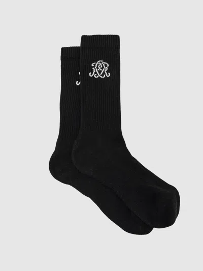 Reiss Black Monogram Cotton-blend Ribbed Socks