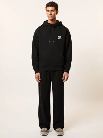 Reiss Black Monogram Cotton Oversized Hoodie