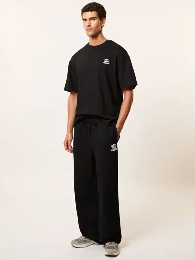 REISS REISS BLACK MELLOR MONOGRAM COTTON WIDE-LEG JOGGERS
