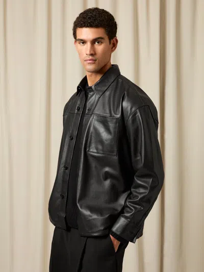 Reiss Black Monogram Embossed Leather Jacket