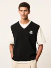Reiss Black Monogram Embroidered Wool Knit Vest