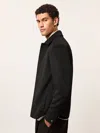 Reiss Black Monogram Embroidery Wool-blend Overshirt In Blue
