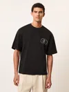 Reiss Black Monogram Print Cotton Oversized T-shirt In Multi