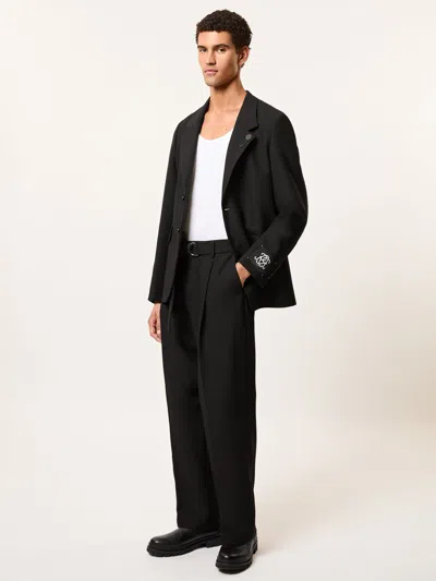 Reiss Black Monogram Relaxed-fit Belted Trousers