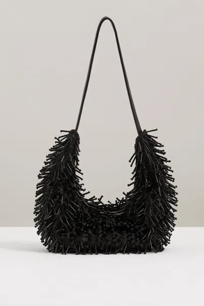 Reiss Black Moon Bugle Beaded Crescent Shoulder Bag