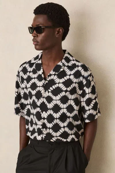 REISS REISS BLACK MULTI MAKARB ABSTRACT FLORAL PRINT CUBAN SHIRT