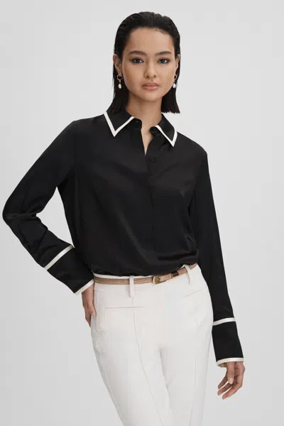 Reiss Black Silk Contrast Trim Button-through Shirt