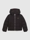Reiss Black 13-14 Yrs Monogram Hooded Relaxed Puffer Jacket In Black