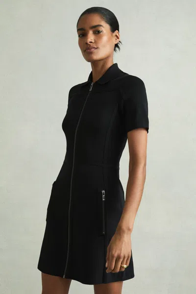 Reiss Black Knitted Zip-front Mini Dress