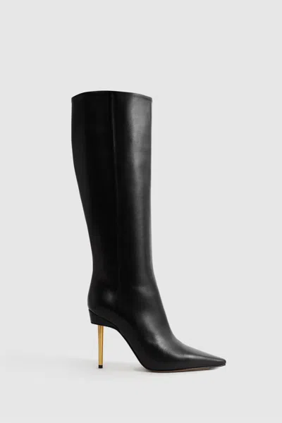 Reiss Black Italian Leather Heeled Knee-high Boots