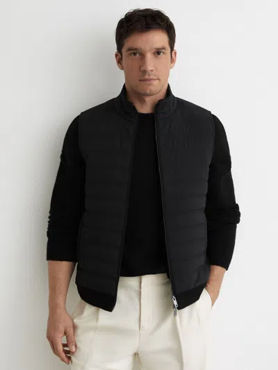 Reiss Black Funnel-neck Quilted Knit Gilet