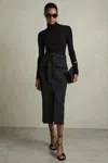 Reiss Black Cargo Pencil Skirt With Cotton