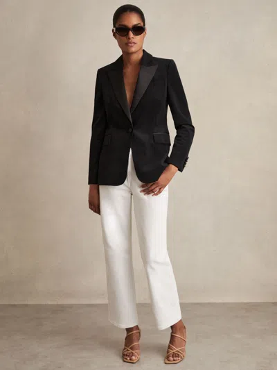 Reiss Black Oe Adaline Velvet Single-breasted Blazer