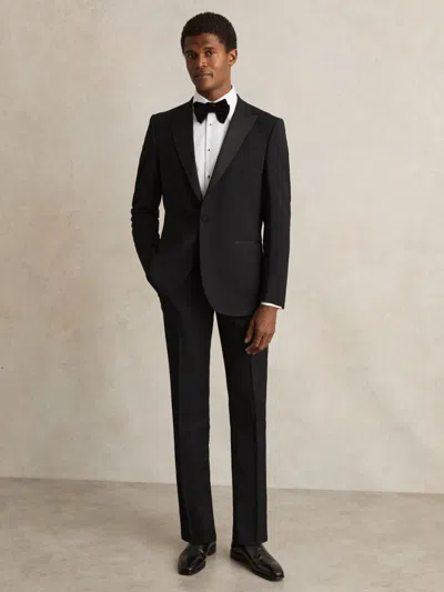 Reiss Black Oe Wool-blend Slim-fit Tuxedo Trousers