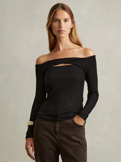 Reiss Black Off-the-shoulder Twist Detail Top