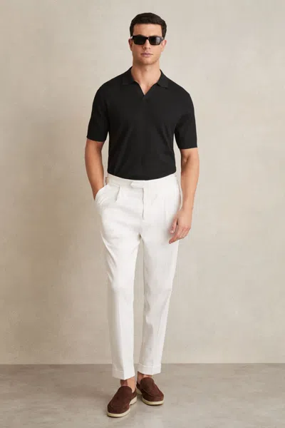 REISS BLACK OPEN-COLLAR KNIT POLO SHIRT
