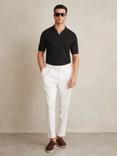 Reiss Black Open-collar Knit Polo Shirt In White