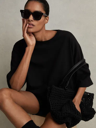 Reiss Black Oversized Cotton Crew Neck T-shirt